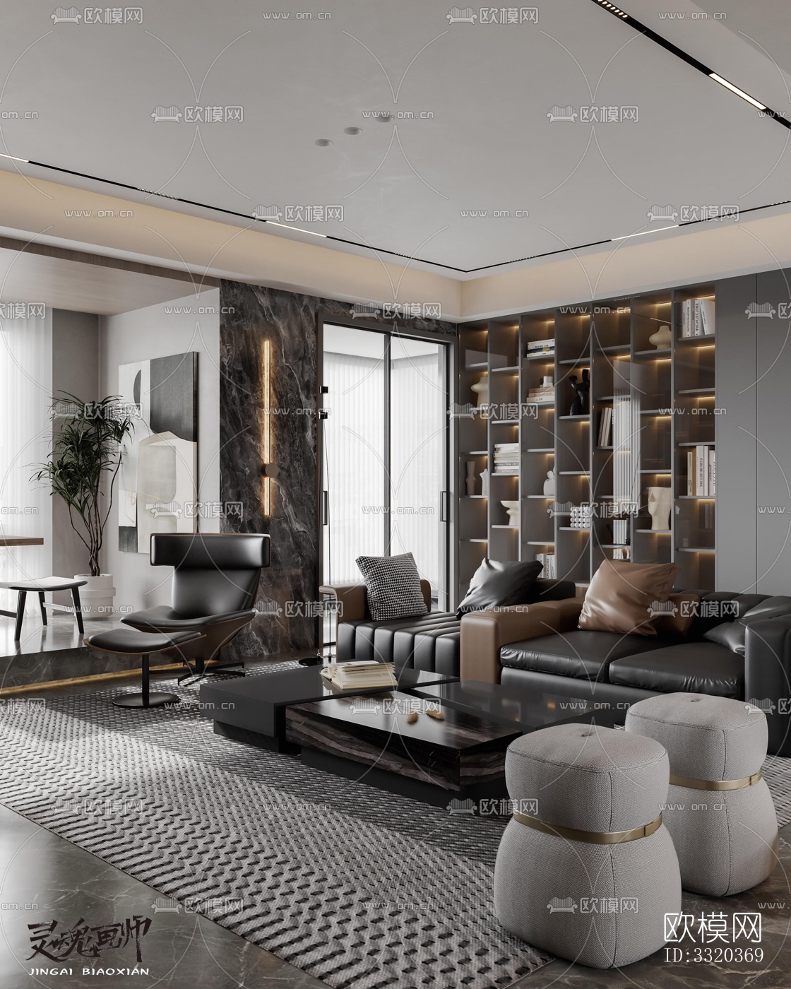 现代客厅效果图下载（渲染图4）