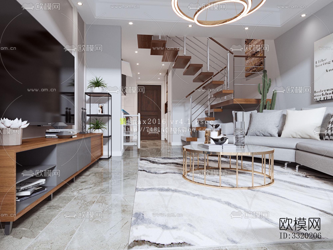 现代客厅效果图下载（渲染图4）