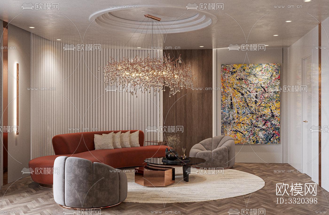 现代客厅效果图下载（渲染图4）