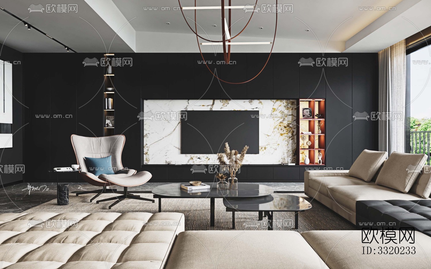 现代客厅效果图下载（渲染图9）