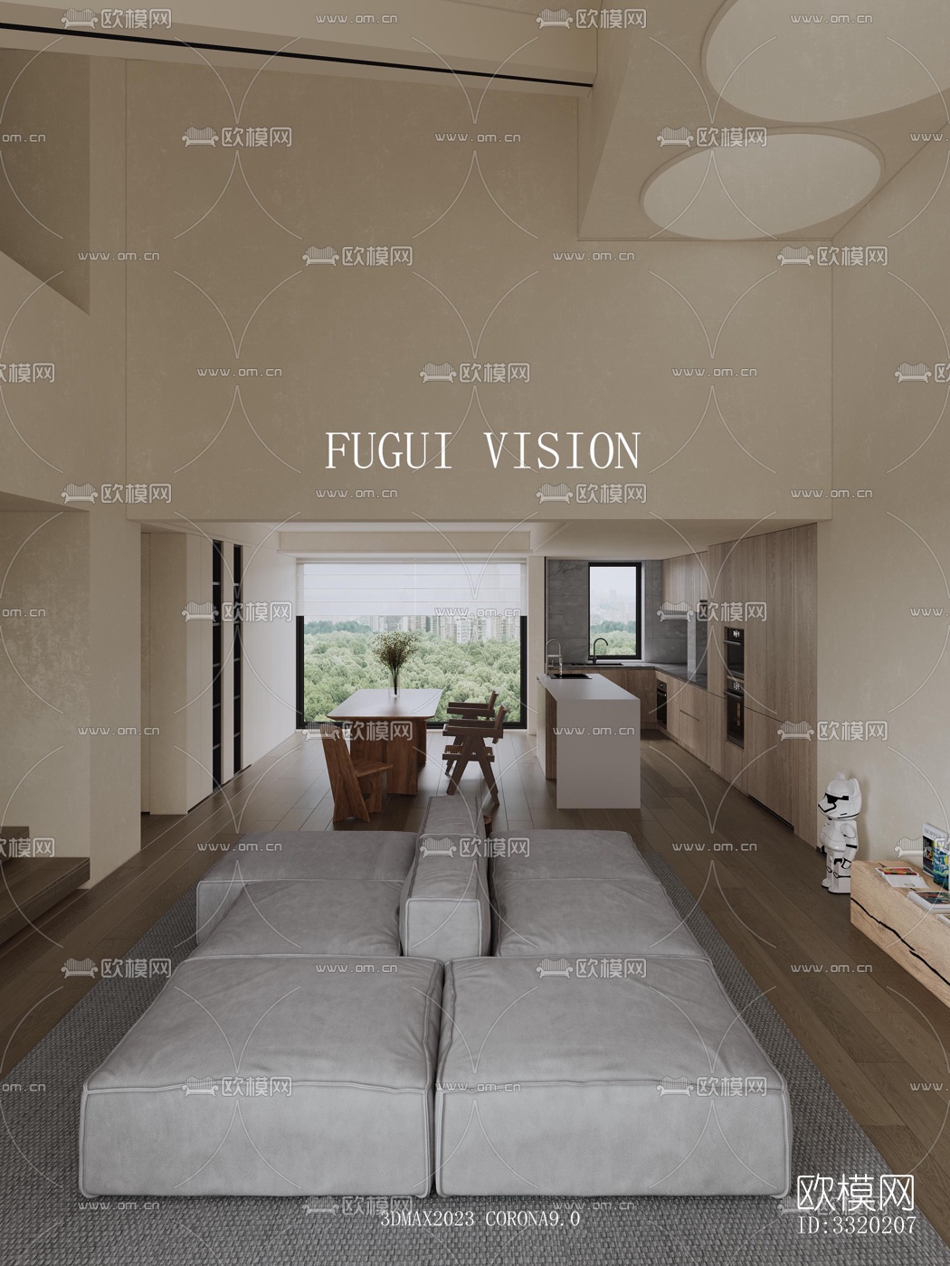 现代客厅效果图下载（渲染图4）