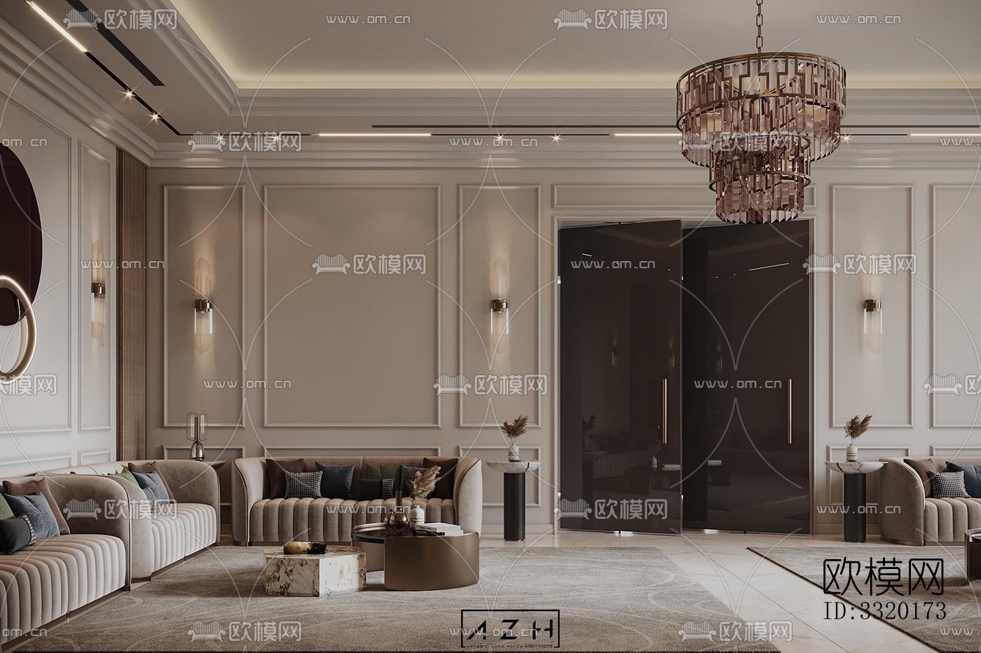 现代客厅效果图下载（渲染图4）