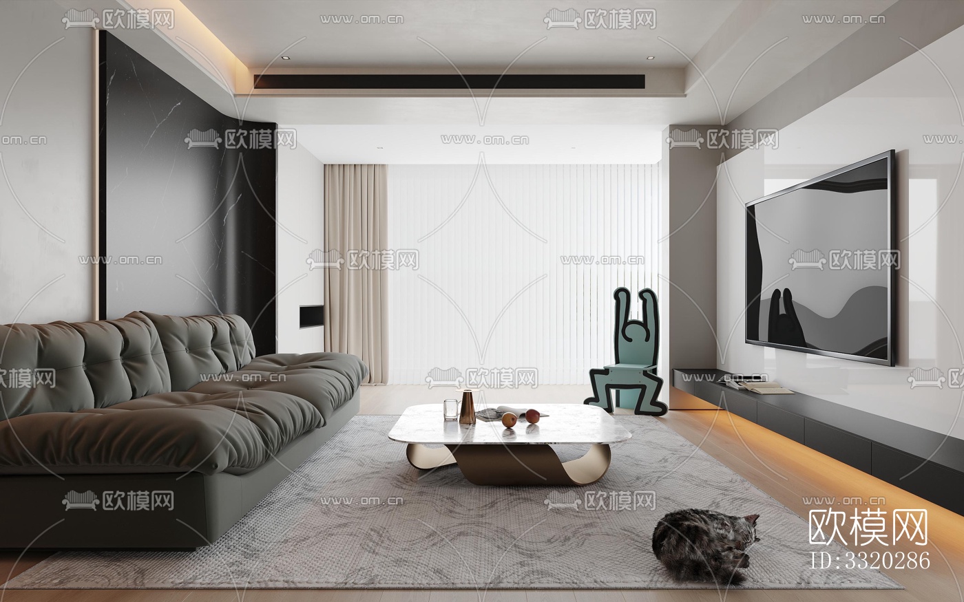 现代客厅效果图下载（渲染图1）
