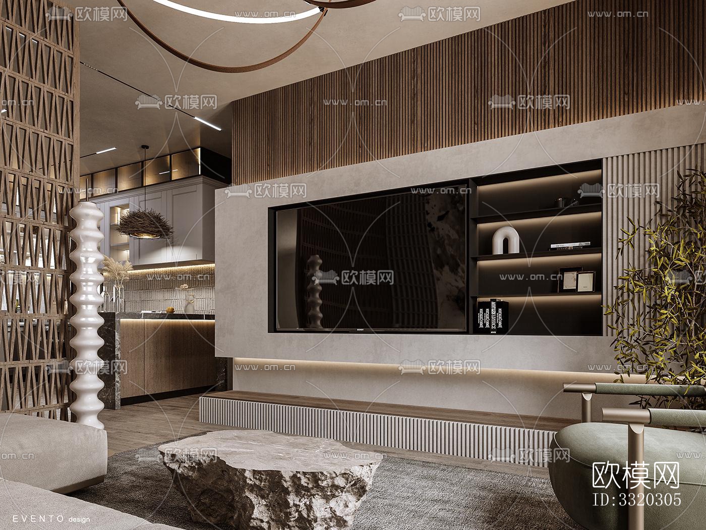 现代客厅效果图下载（渲染图4）