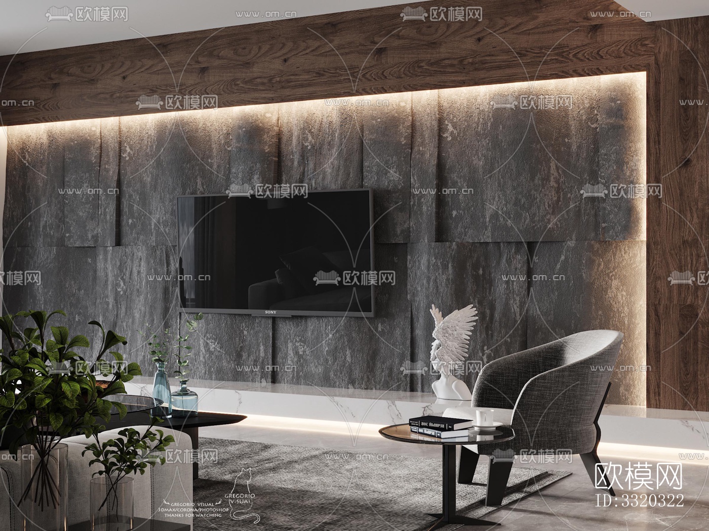 现代客厅效果图下载（渲染图3）