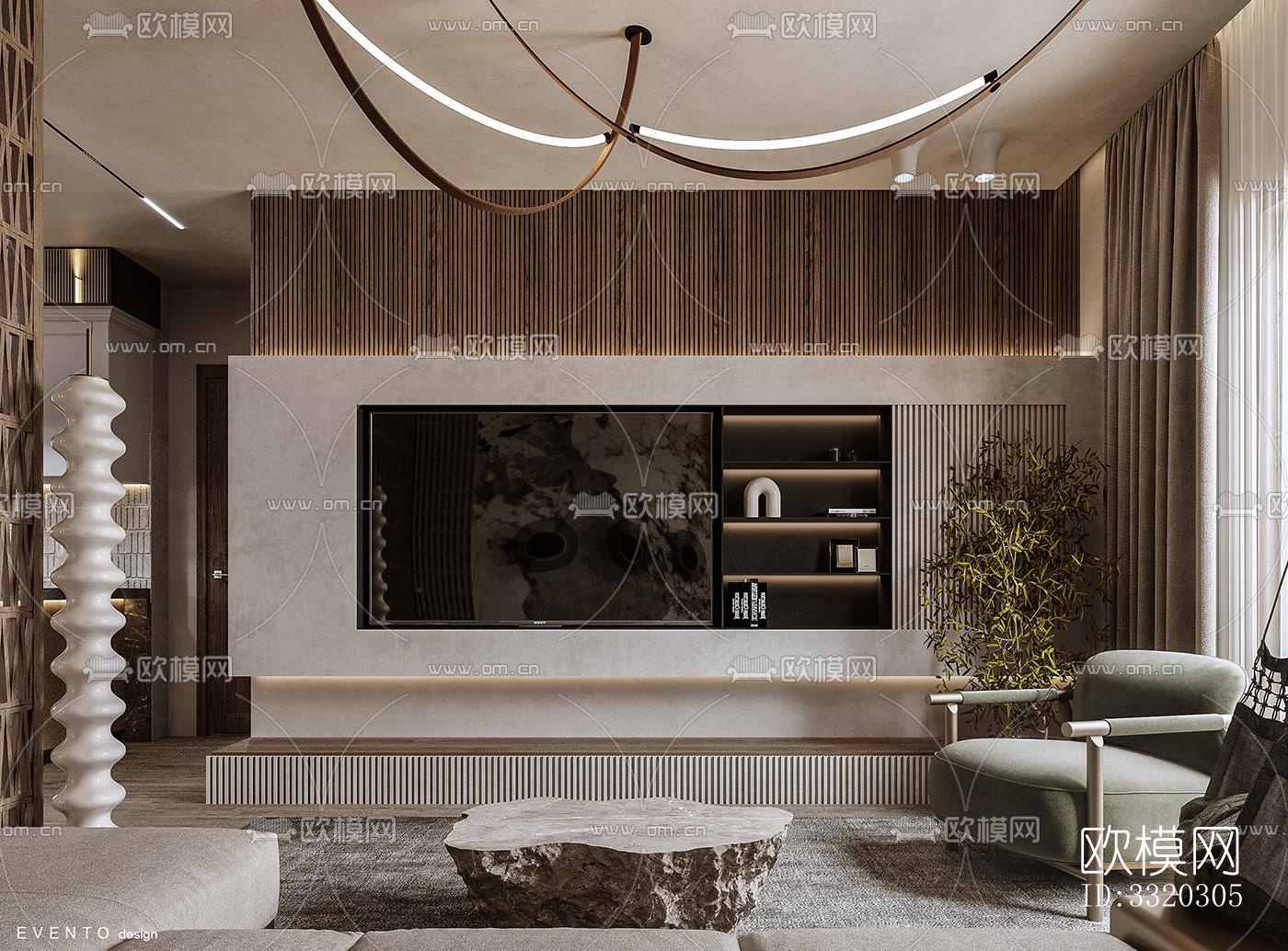 现代客厅效果图下载（渲染图3）