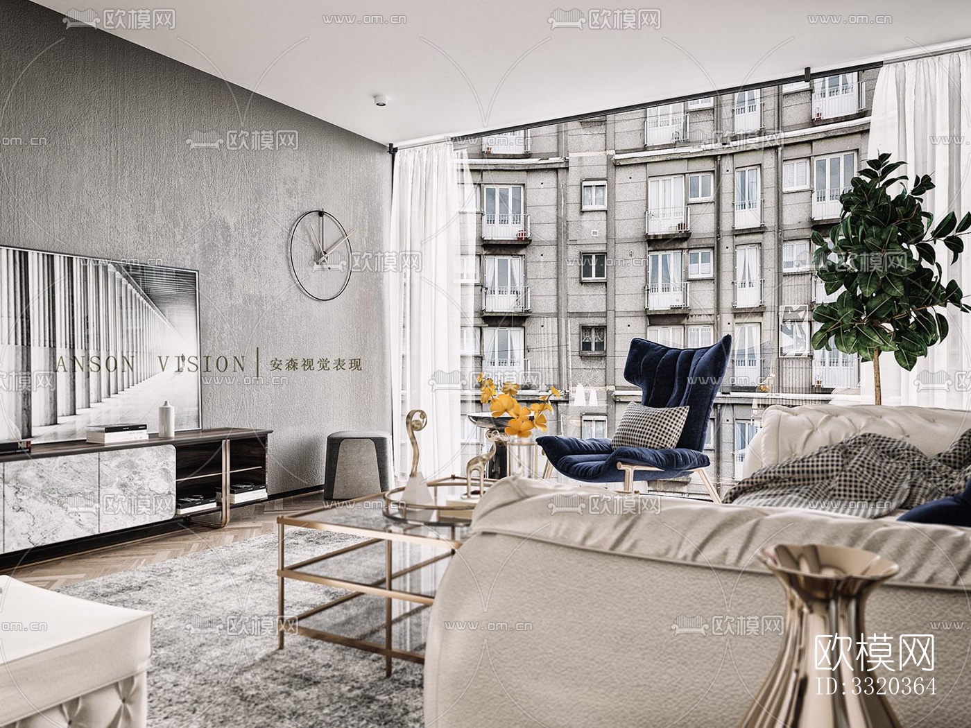 现代客厅效果图下载（渲染图4）