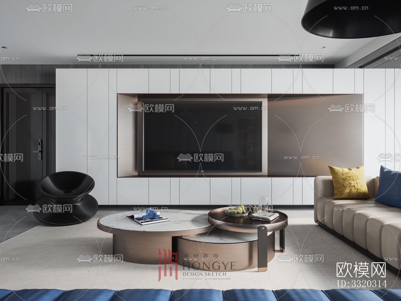现代客厅效果图下载（渲染图3）