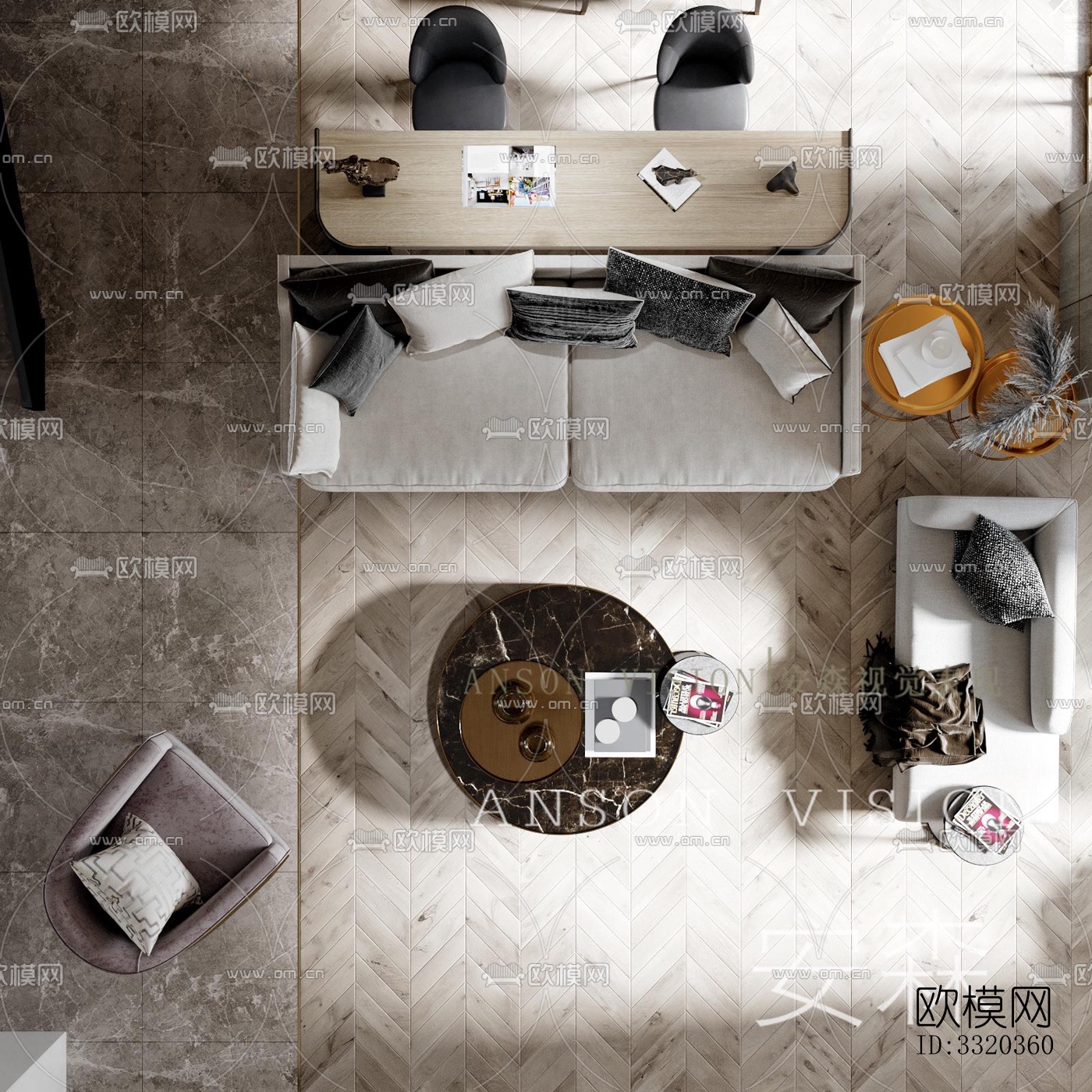 现代客厅效果图下载（渲染图4）