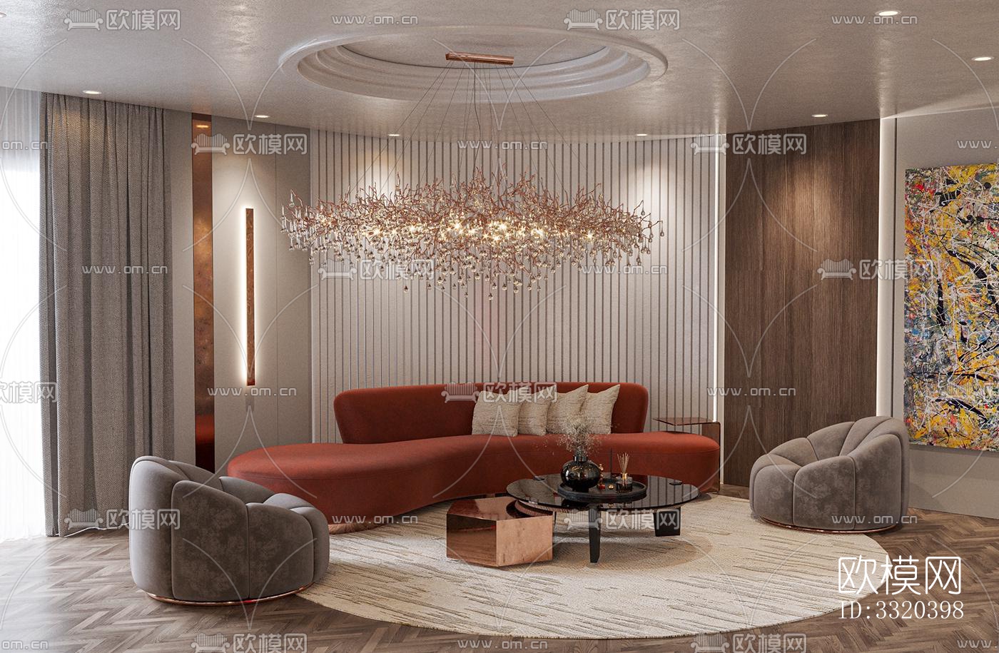现代客厅效果图下载（渲染图3）