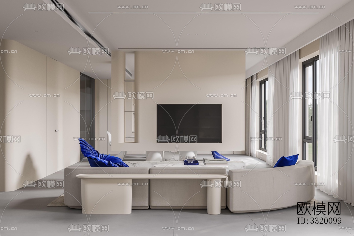 现代客厅效果图下载（渲染图4）