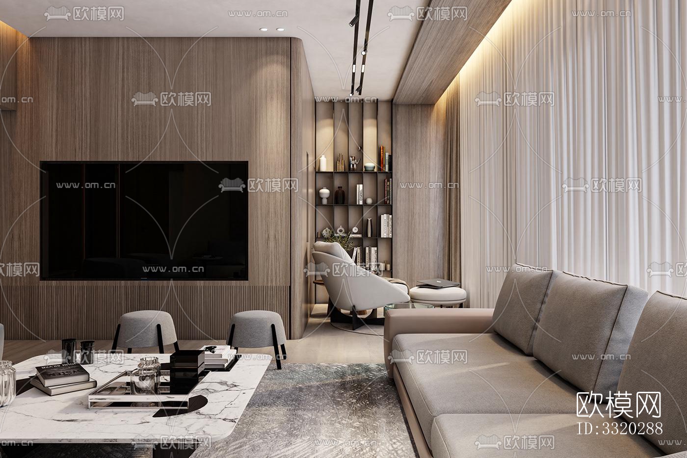 现代客厅效果图下载（渲染图5）