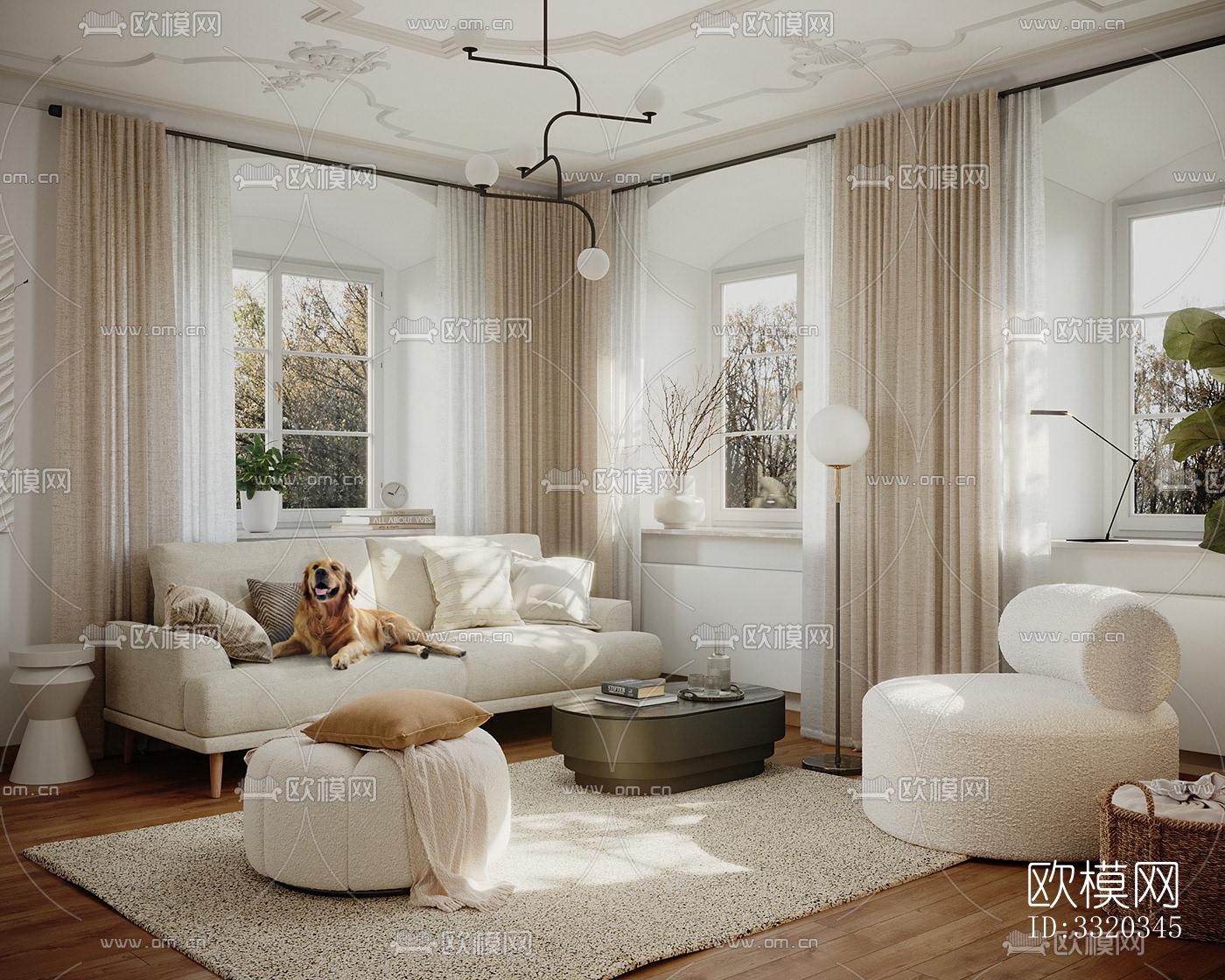 现代客厅效果图下载（渲染图1）