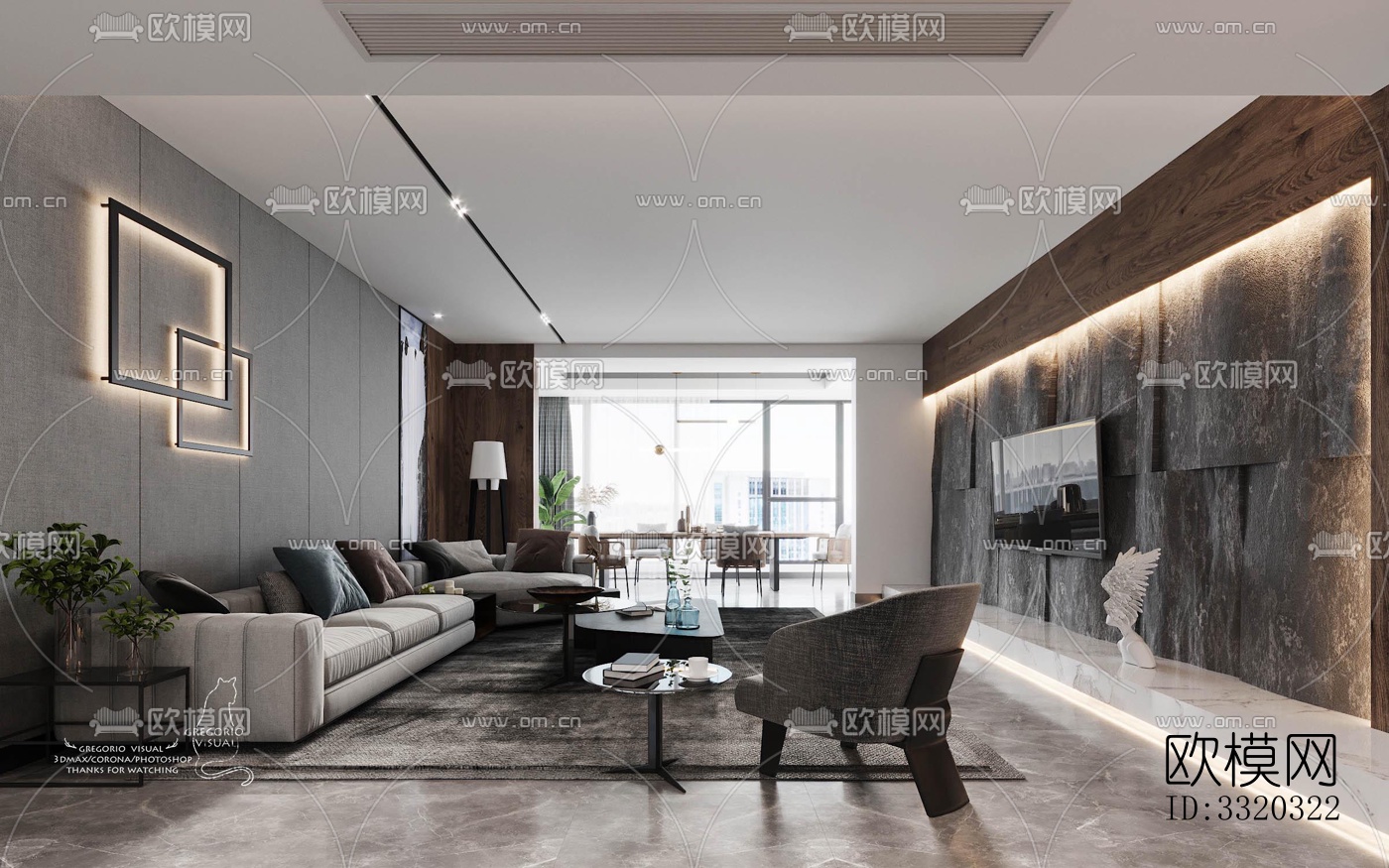 现代客厅效果图下载（渲染图1）