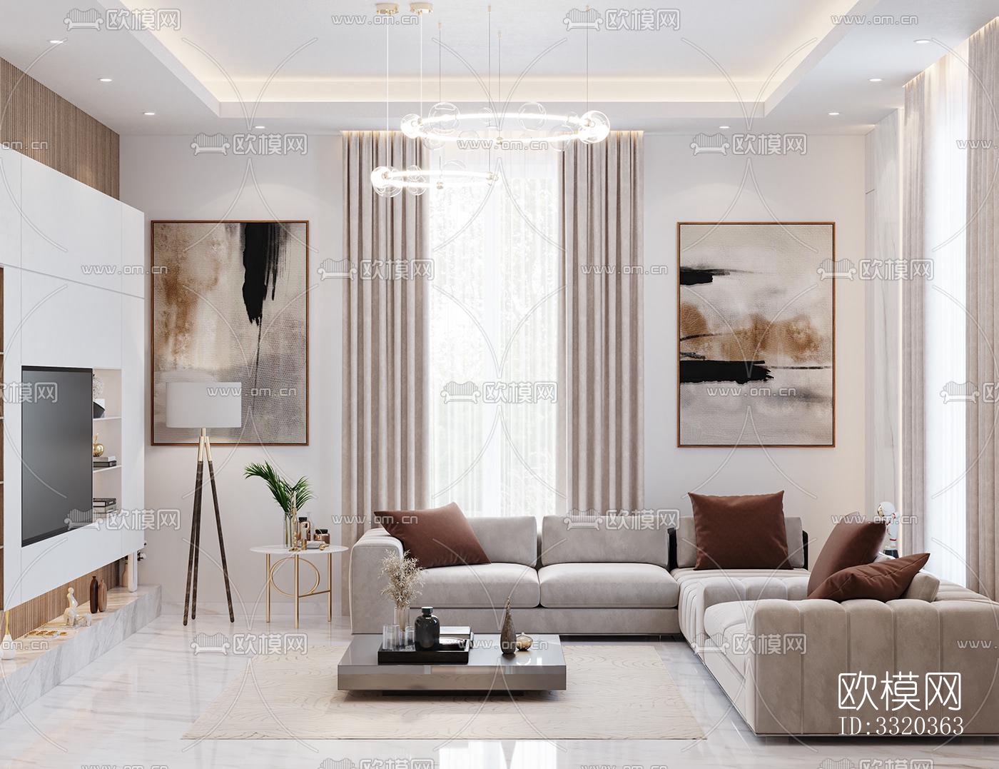 现代客厅效果图下载（渲染图2）