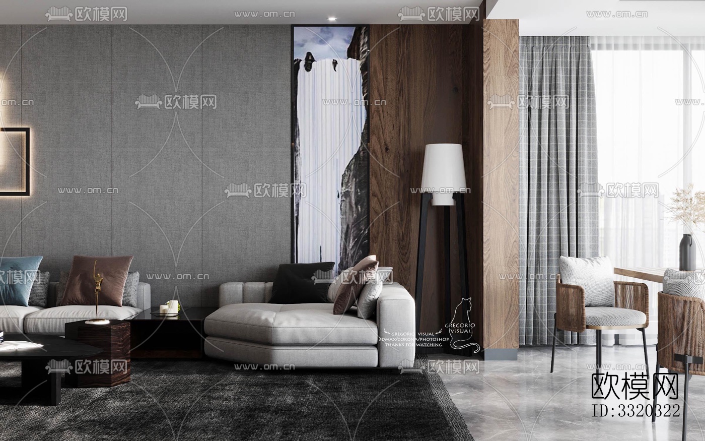 现代客厅效果图下载（渲染图4）