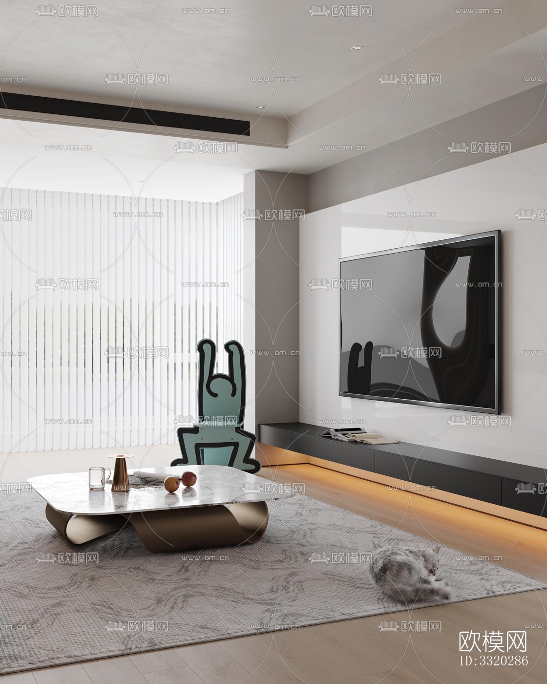 现代客厅效果图下载（渲染图2）