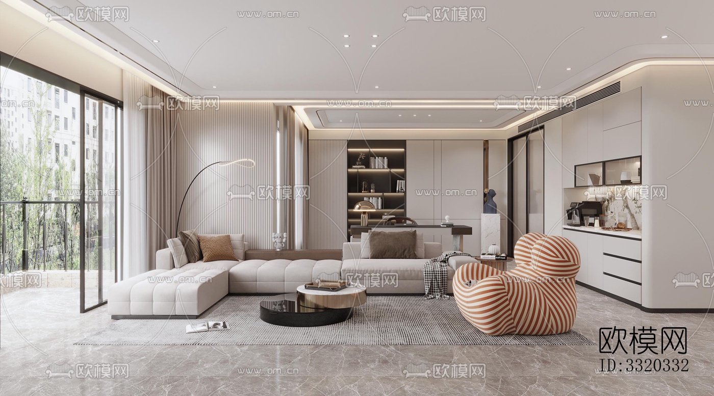 现代客厅效果图下载（渲染图4）