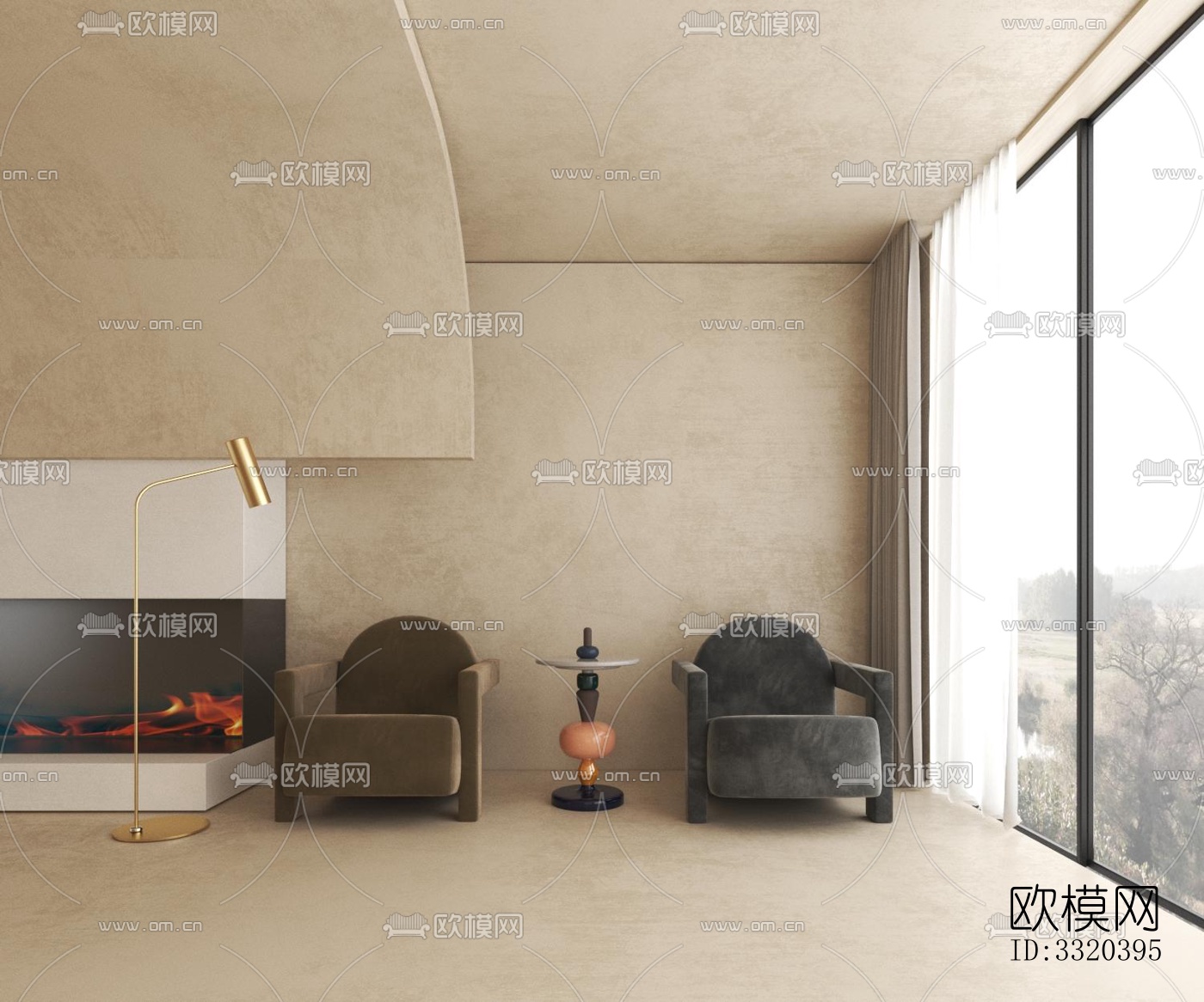 现代客厅效果图下载（渲染图3）