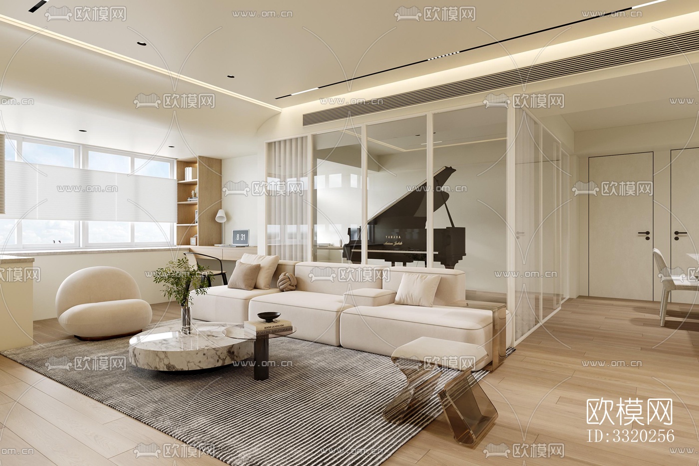 现代客厅效果图下载（渲染图2）