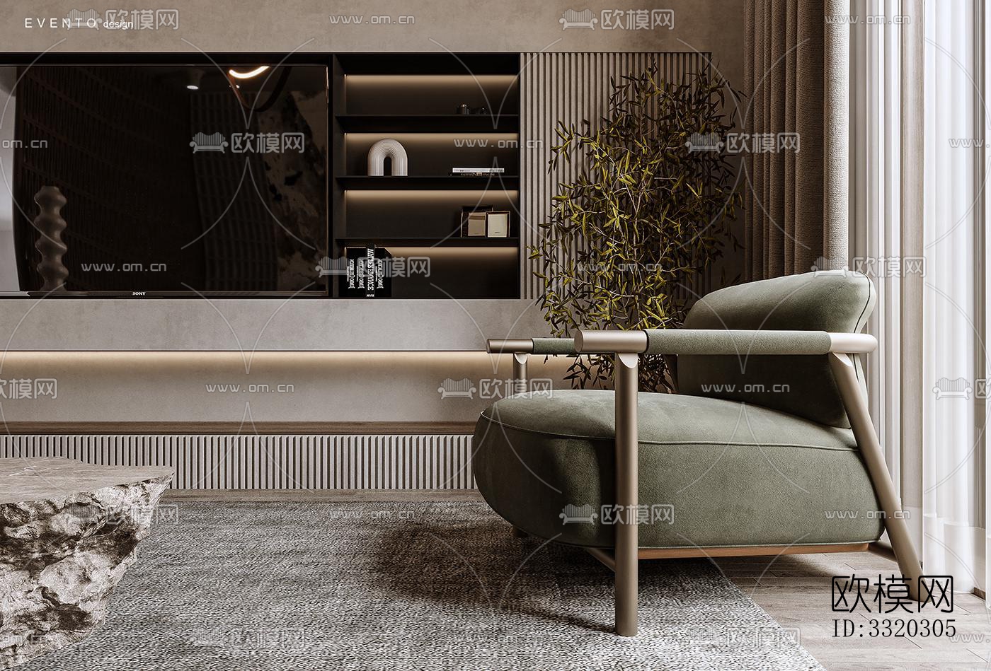 现代客厅效果图下载（渲染图2）