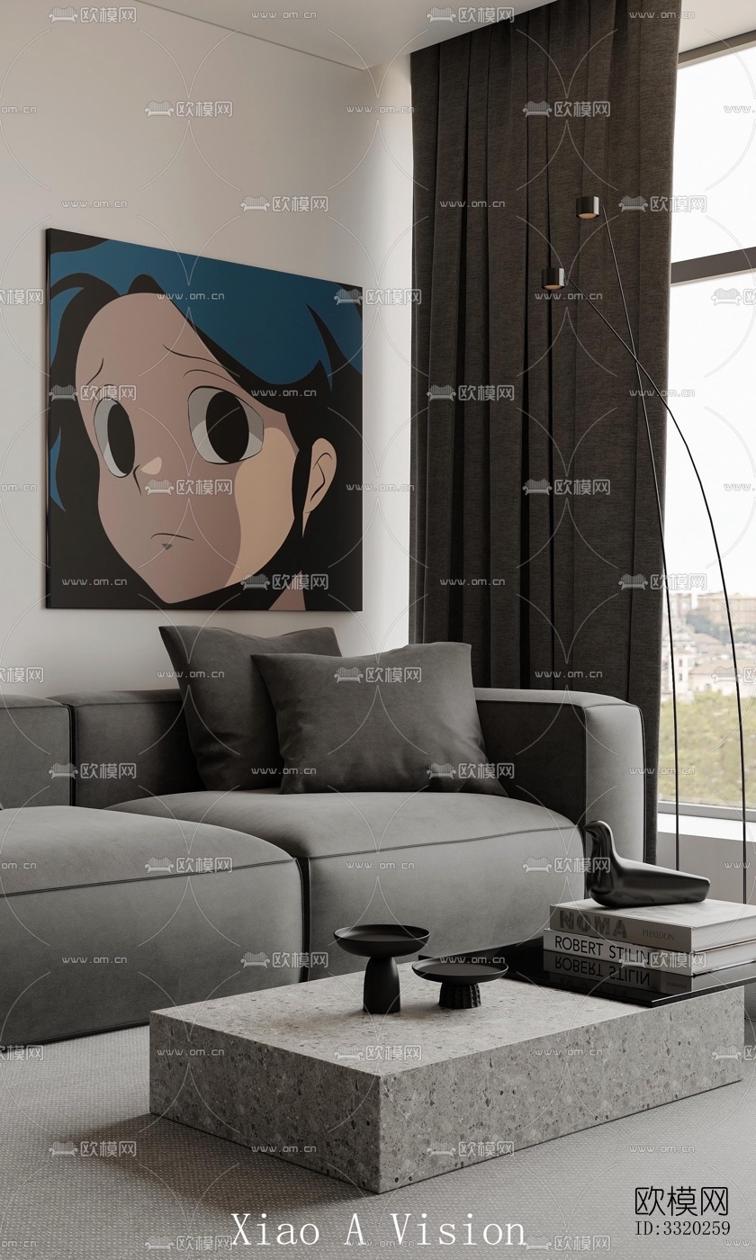 现代客厅效果图下载（渲染图2）