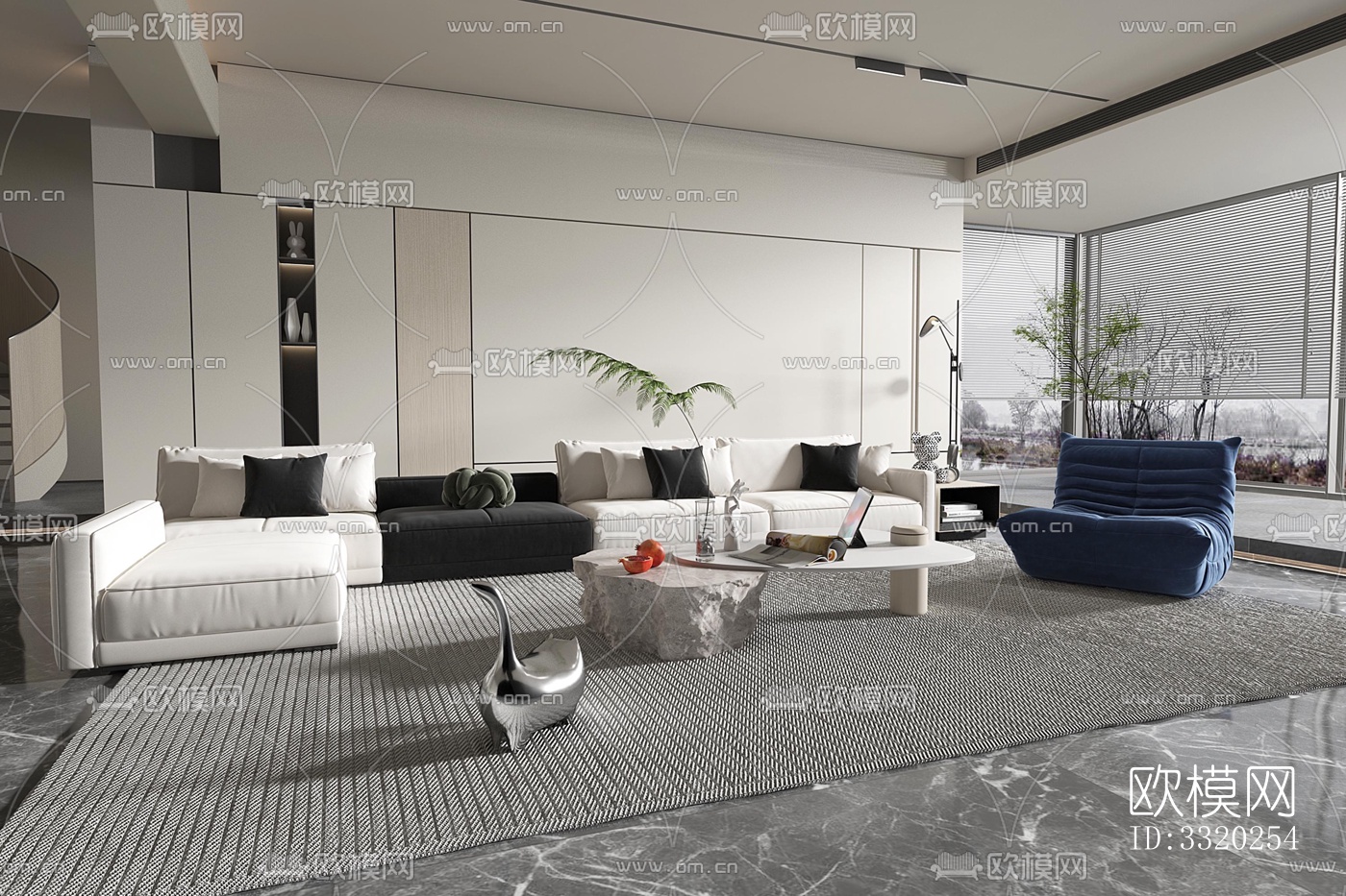 现代客厅效果图下载（渲染图3）