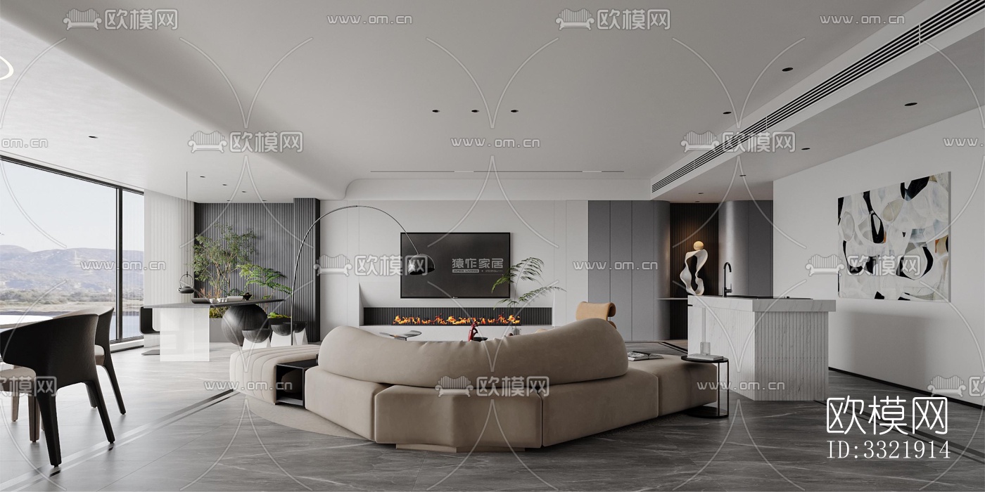现代客厅效果图下载（渲染图2）
