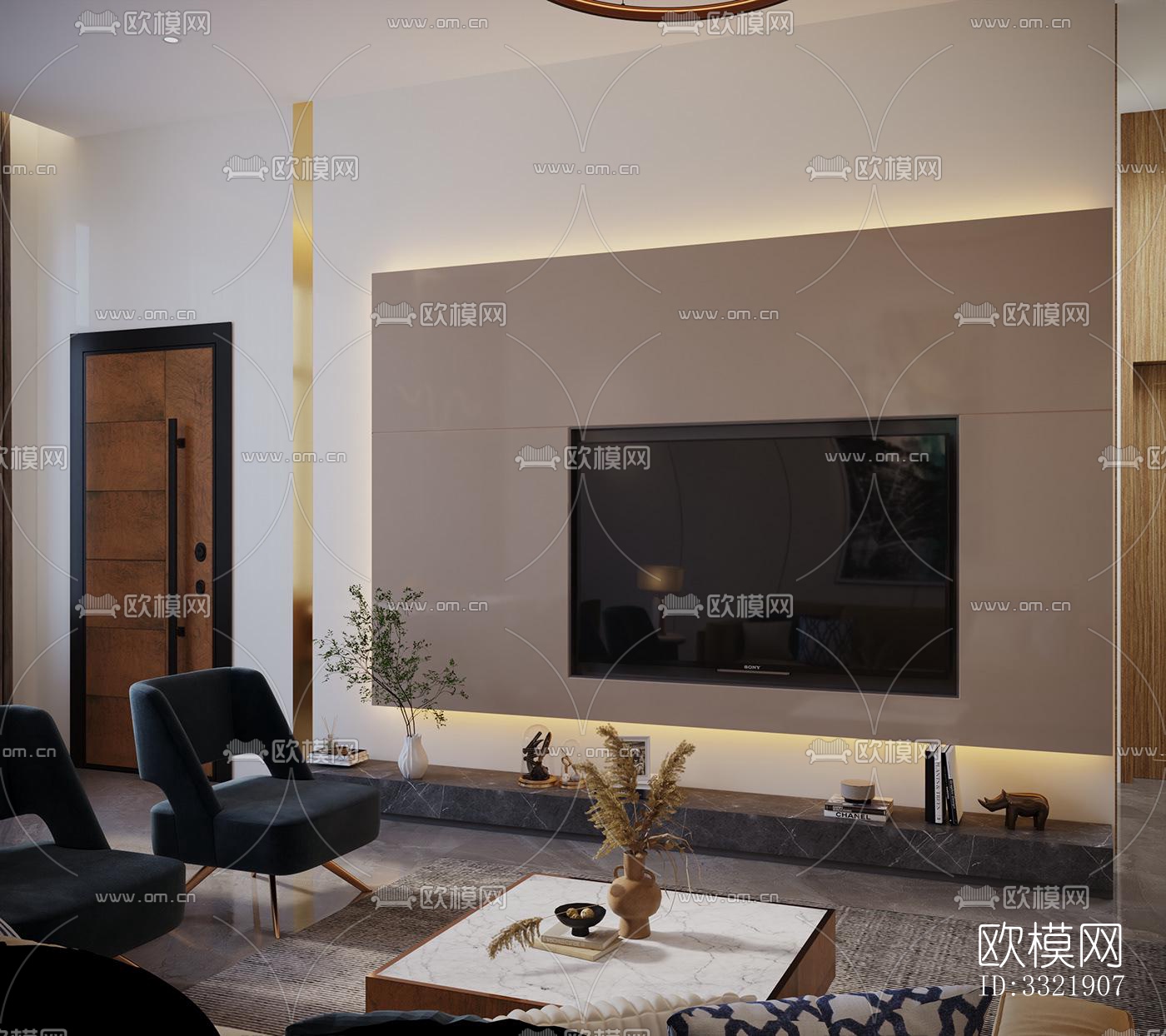 现代客厅效果图下载（渲染图4）