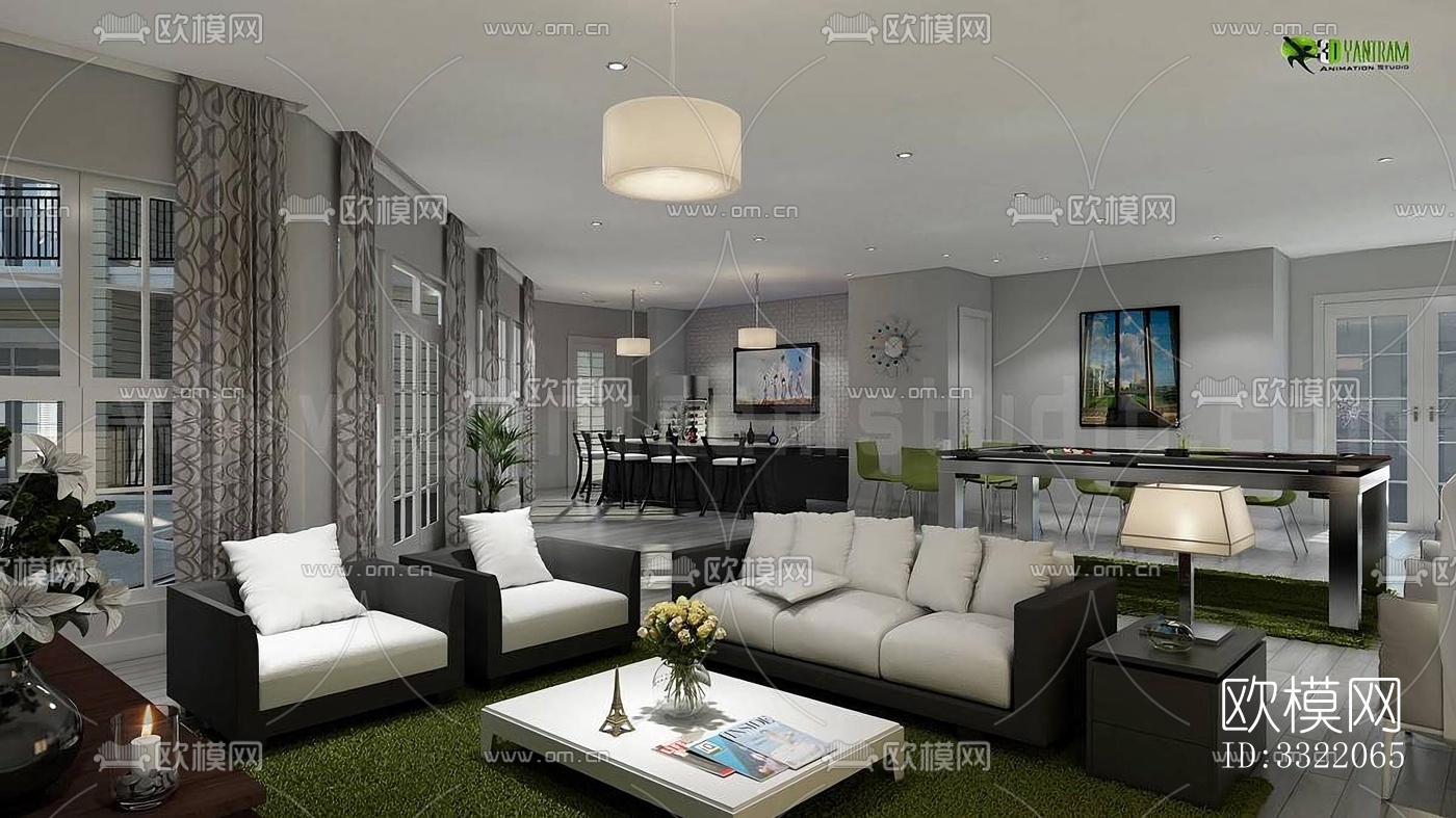 现代客厅效果图下载（渲染图4）
