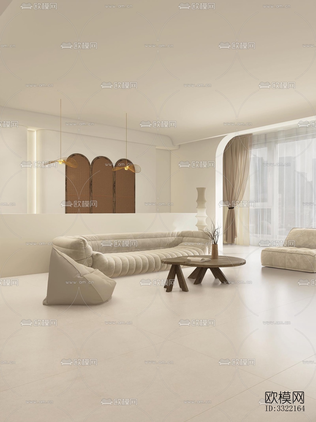 现代客厅效果图下载（渲染图4）