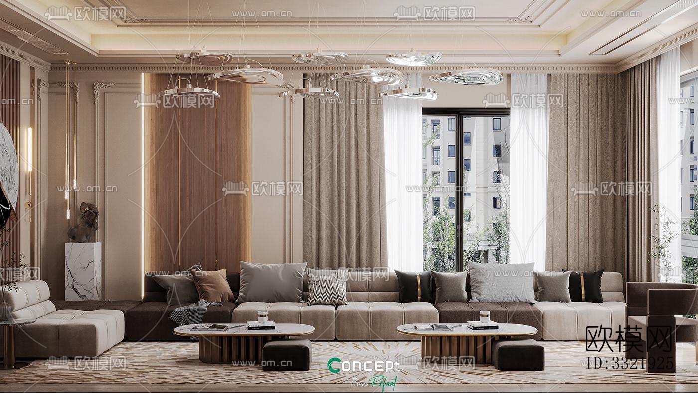 现代客厅效果图下载（渲染图2）