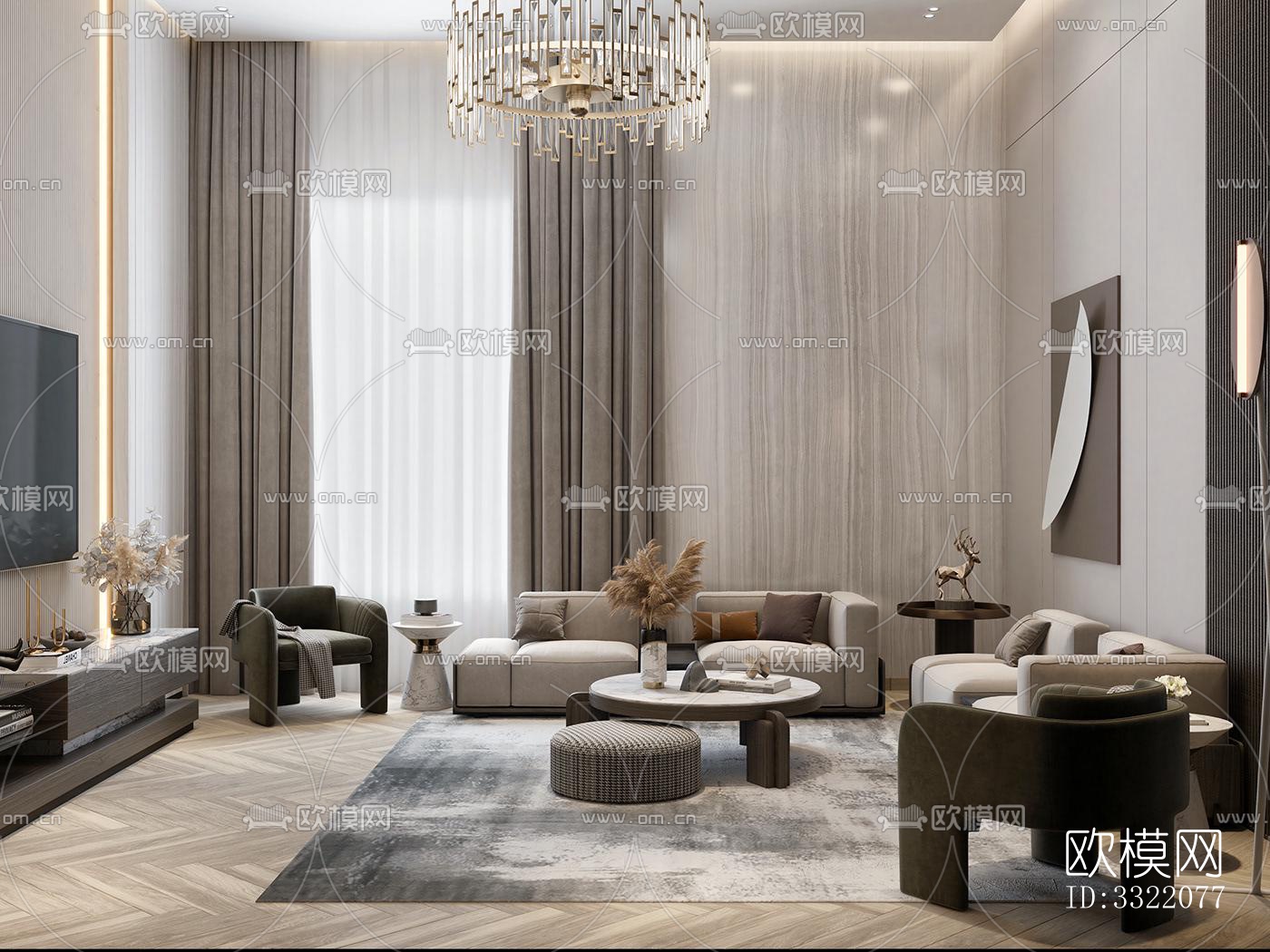 现代客厅效果图下载（渲染图3）