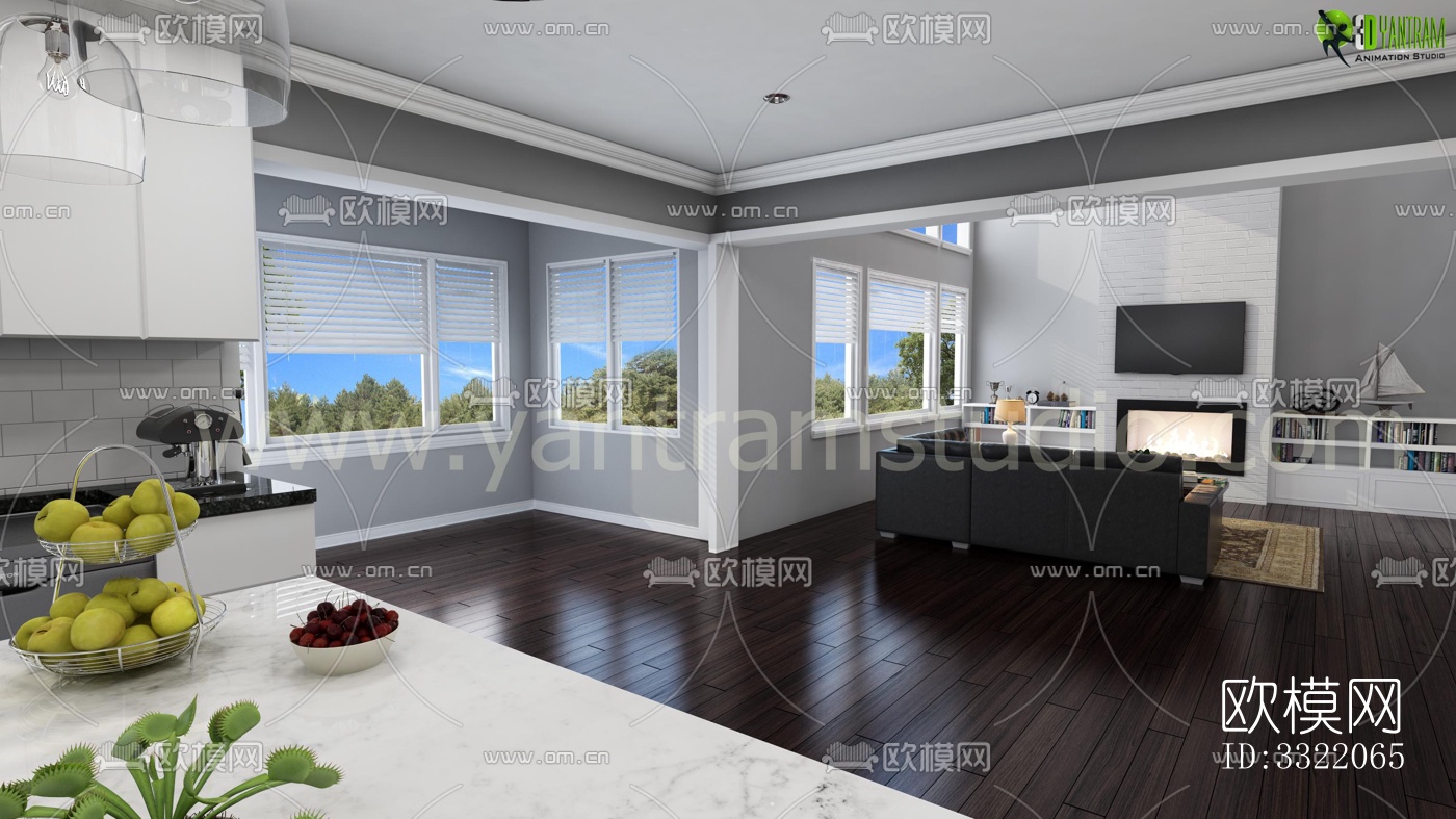 现代客厅效果图下载（渲染图2）