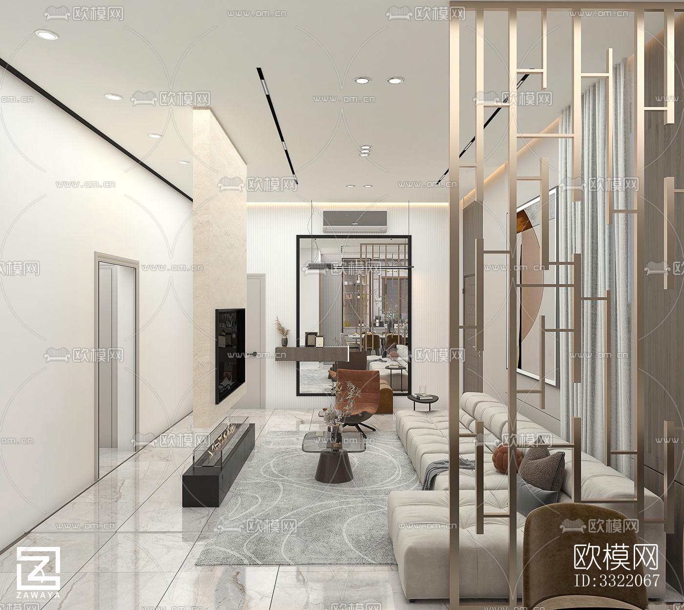 现代客厅效果图下载（渲染图3）