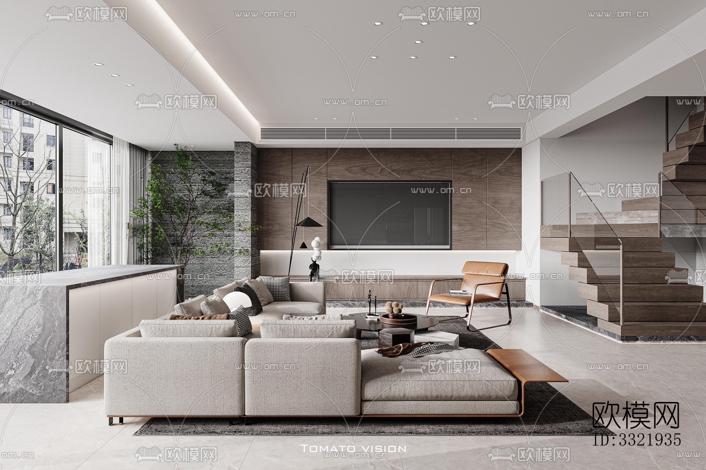 现代客厅效果图下载（渲染图4）