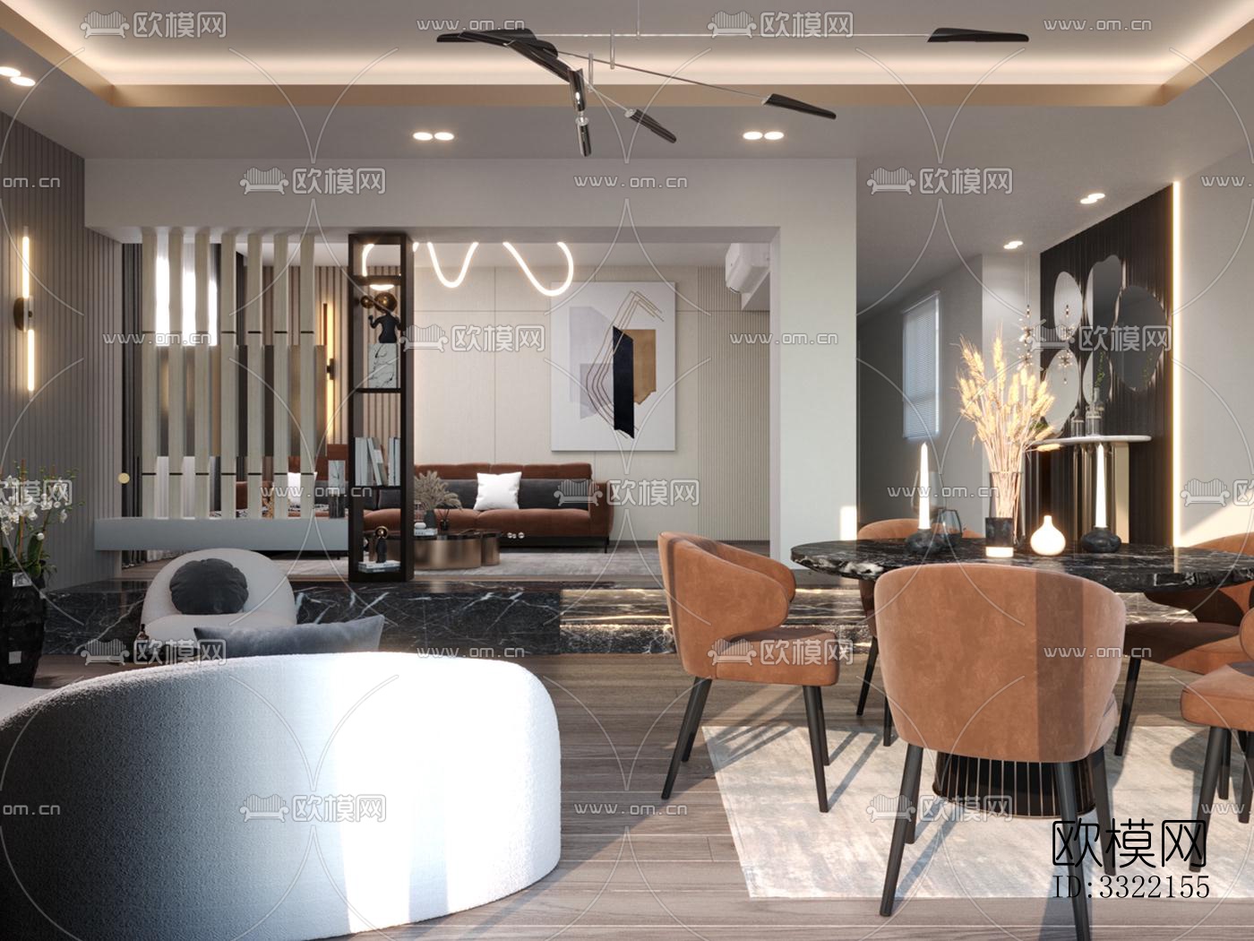 现代客厅效果图下载（渲染图4）