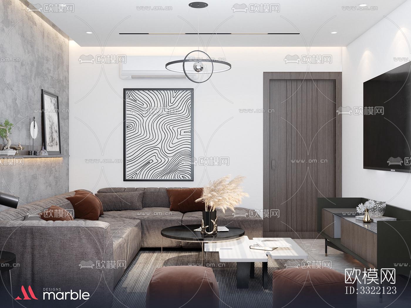 现代客厅效果图下载（渲染图4）