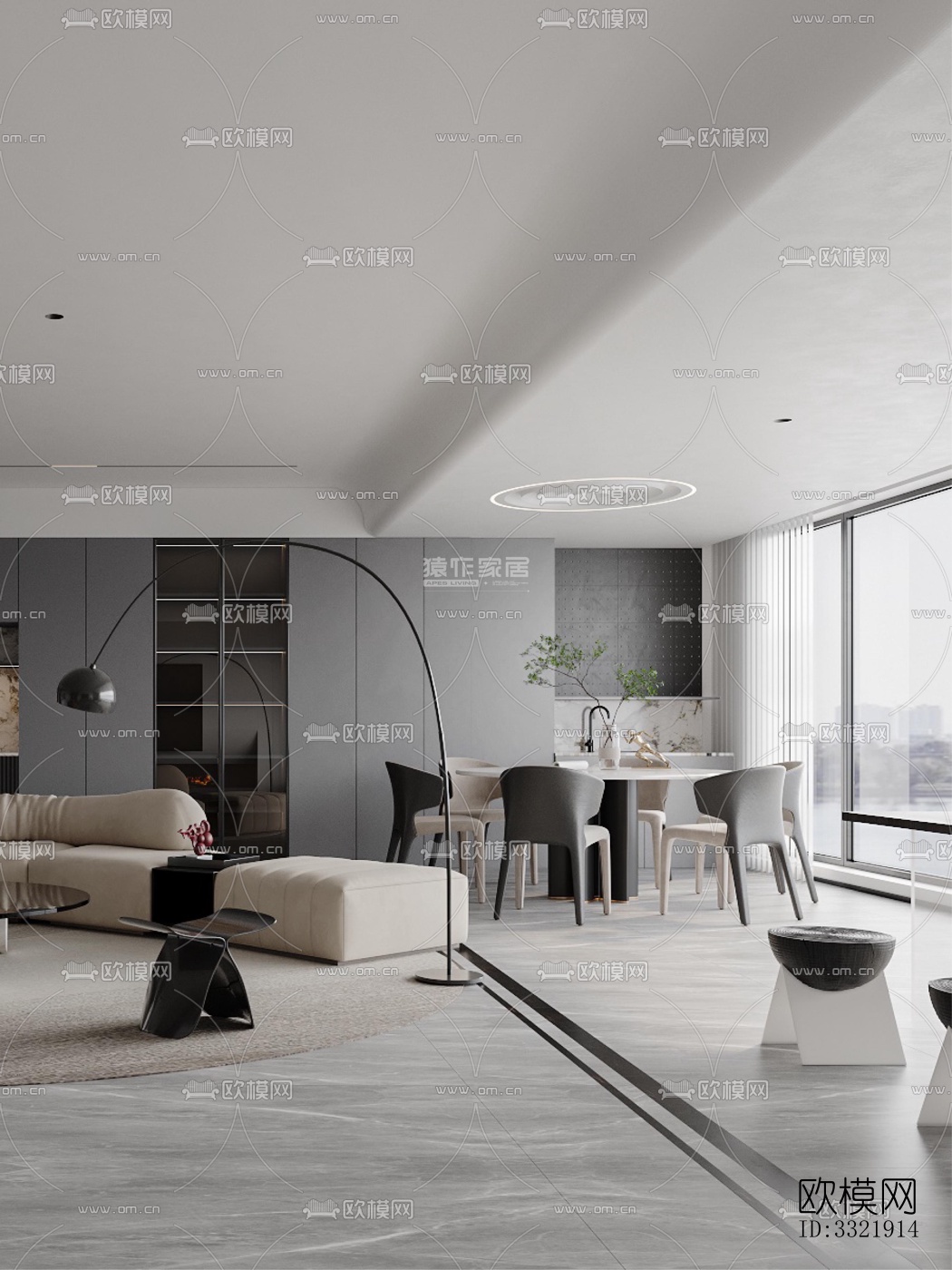 现代客厅效果图下载（渲染图4）