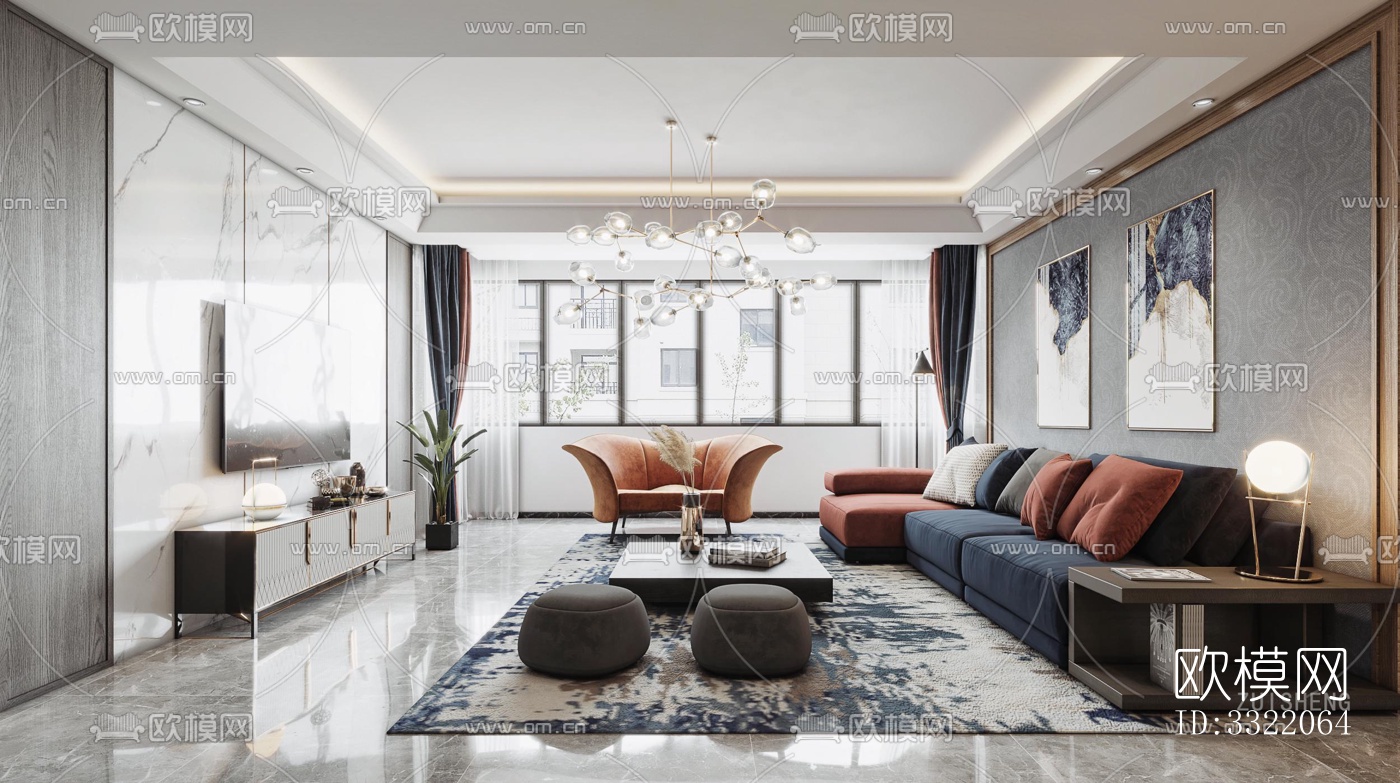 现代客厅效果图下载（渲染图2）