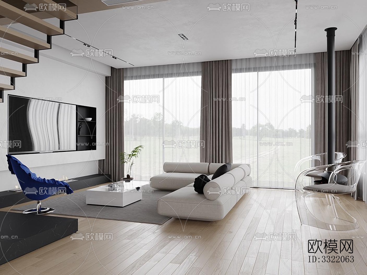 现代客厅效果图下载（渲染图1）