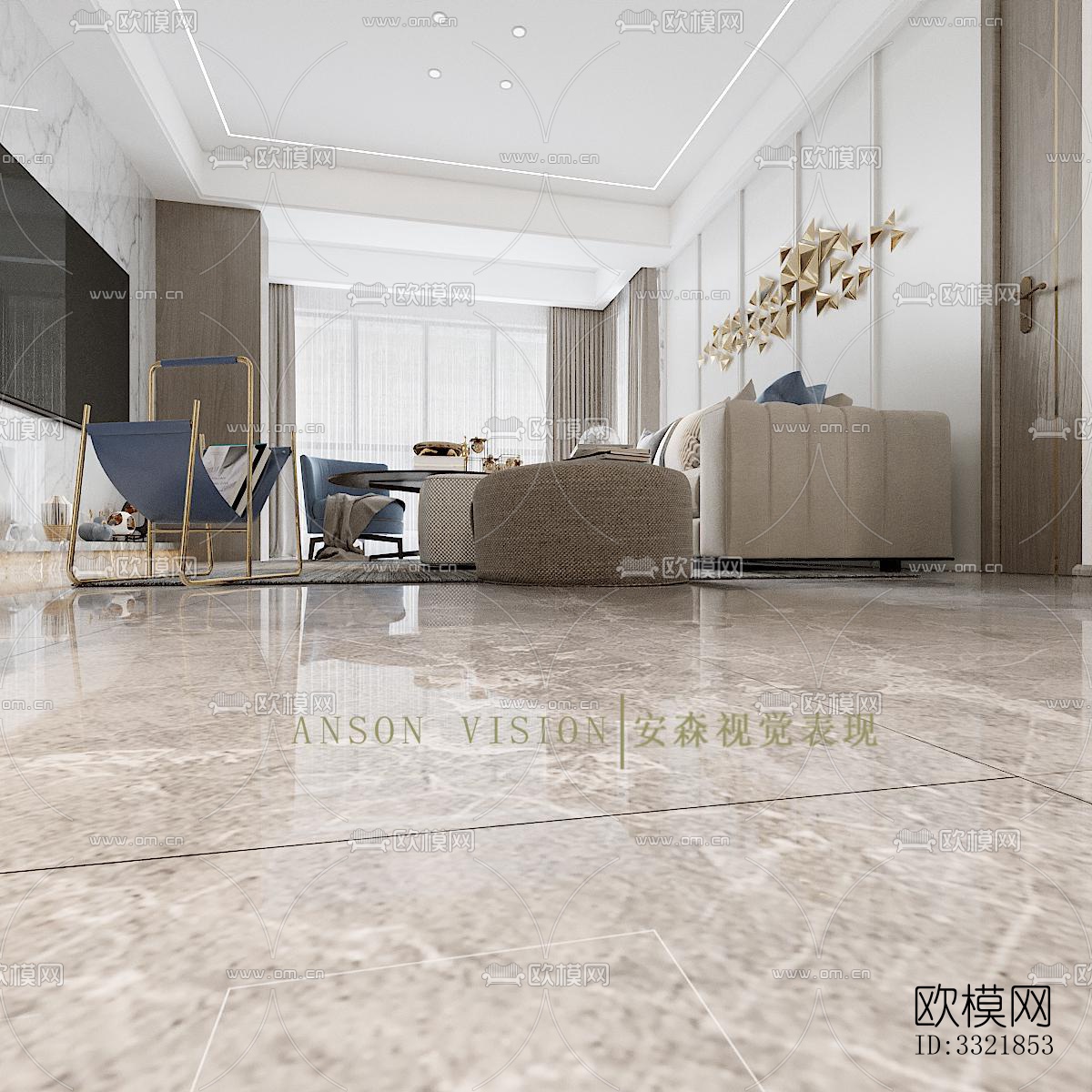 现代客厅效果图下载（渲染图3）