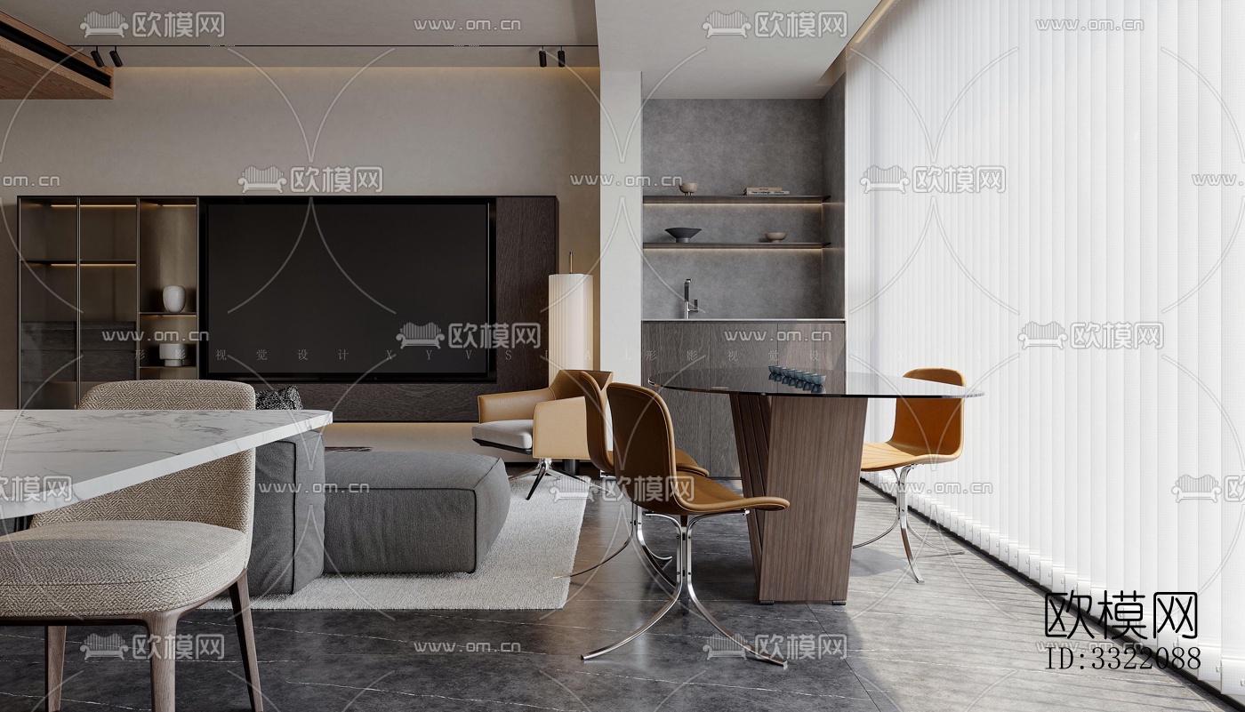 现代客厅效果图下载（渲染图4）