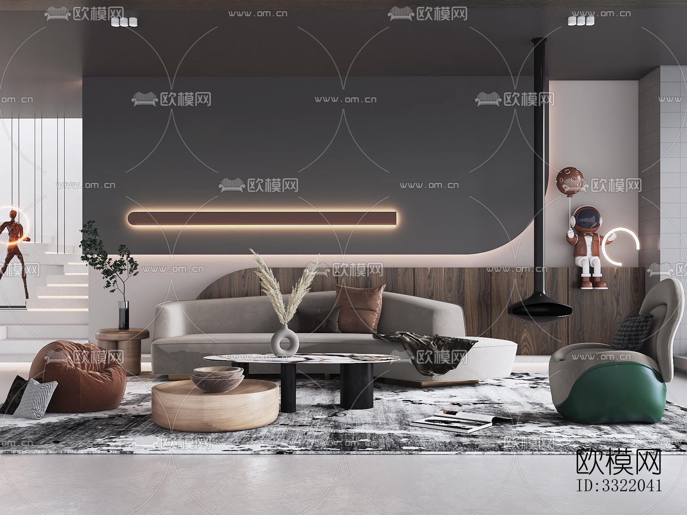 现代客厅效果图下载（渲染图4）