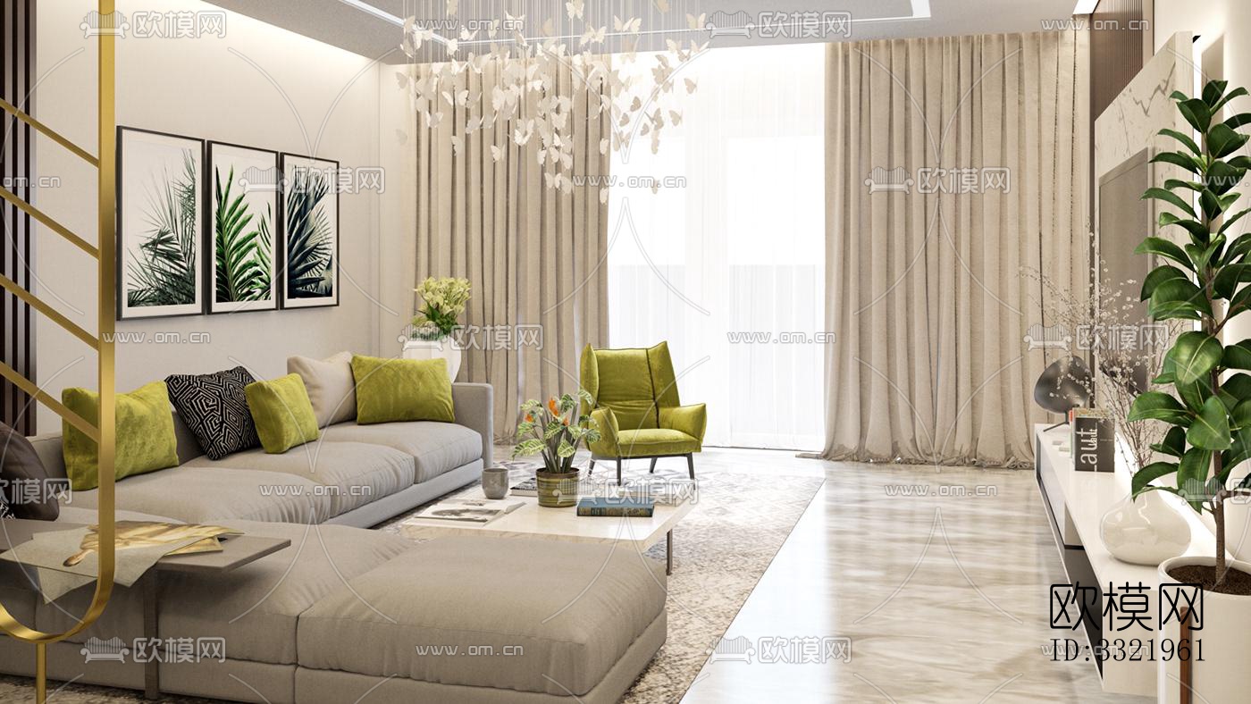 现代客厅效果图下载（渲染图6）