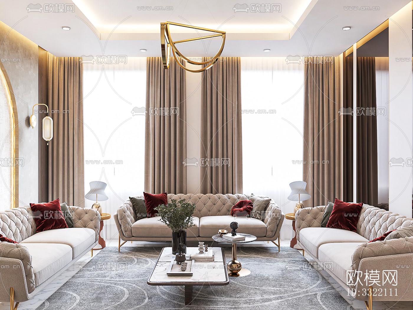 现代客厅效果图下载（渲染图4）