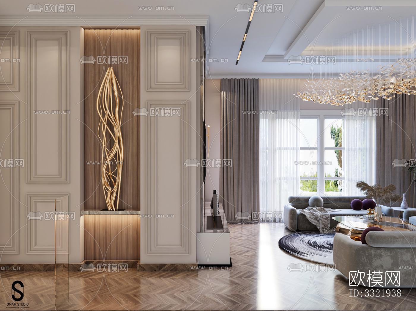 现代客厅效果图下载（渲染图5）