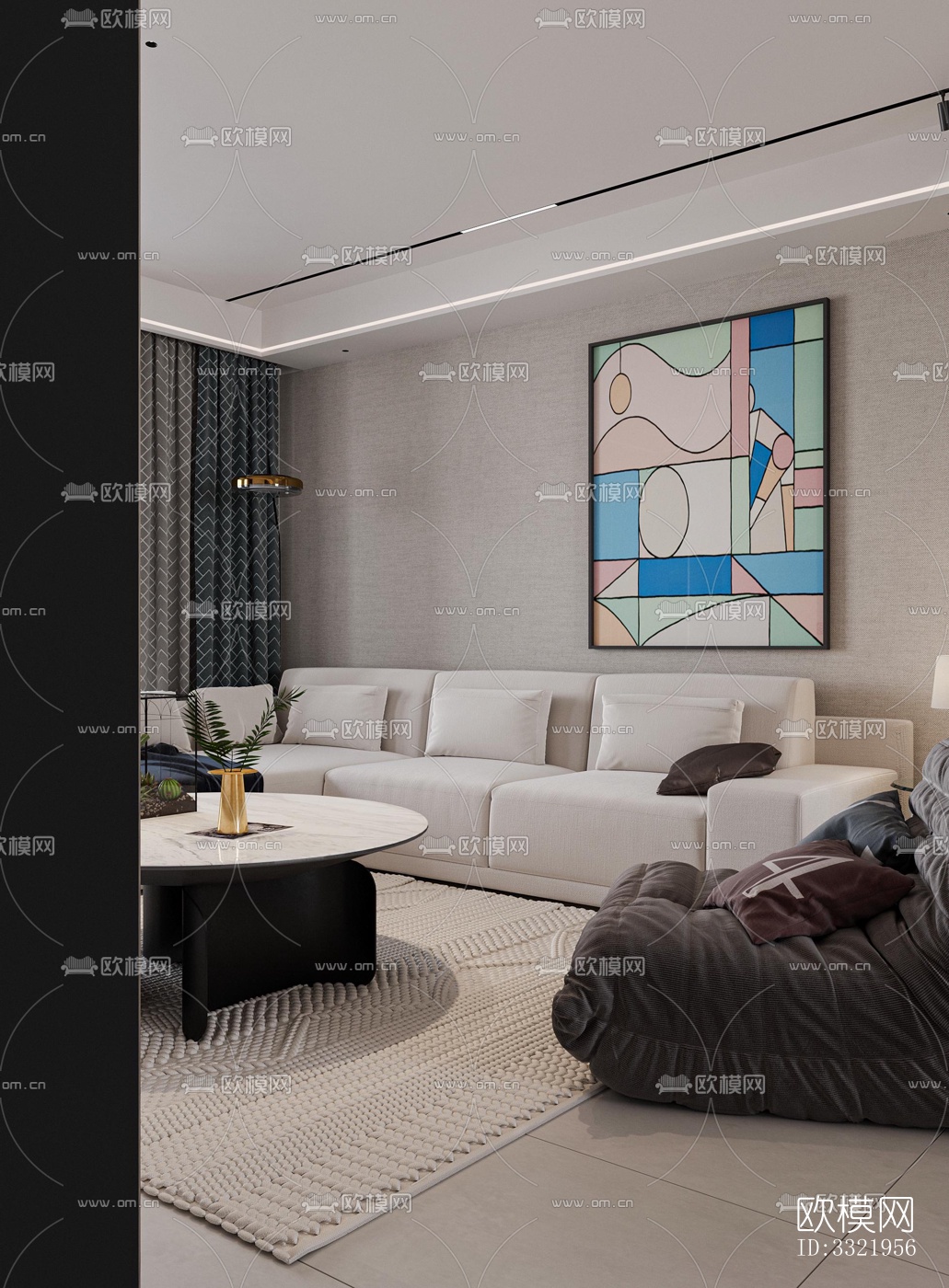 现代客厅效果图下载（渲染图4）