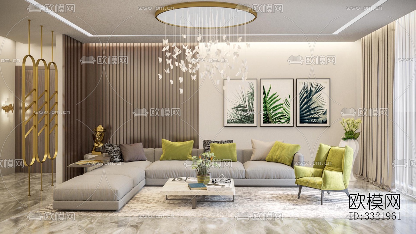 现代客厅效果图下载（渲染图1）