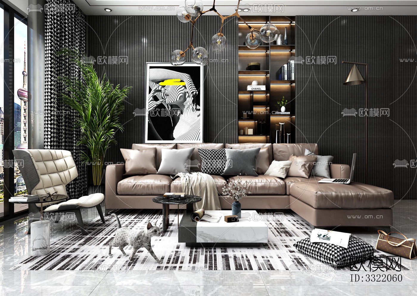 现代客厅效果图下载（渲染图6）